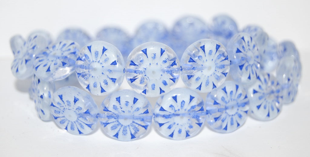 Flat Round With Flower Pressed Glass Beads, (6008 33202), Glass, Czech Republic