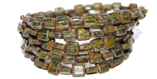 Flat Square Pressed Glass Beads, 30310 Travertin (30310 86800), Glass, Czech Republic