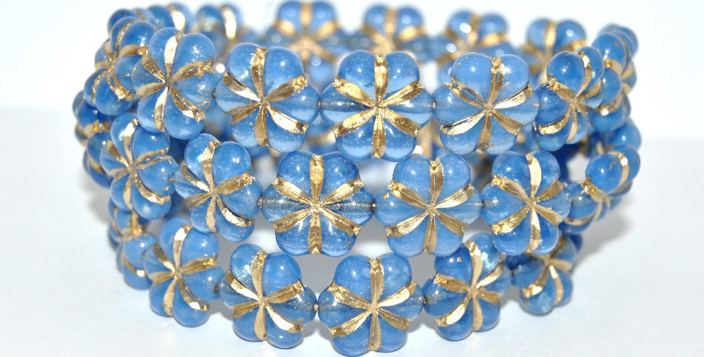 6-Petal Flower Pressed Glass Beads, Opal Blue 54202 (31010 54202), Glass, Czech Republic
