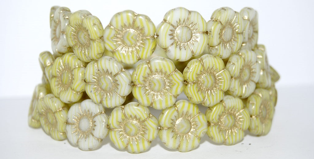 Round Flat Flower Pressed Glass Beads, (8802 54202), Glass, Czech Republic