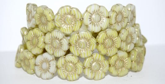 Round Flat Flower Pressed Glass Beads, (8802 54202), Glass, Czech Republic