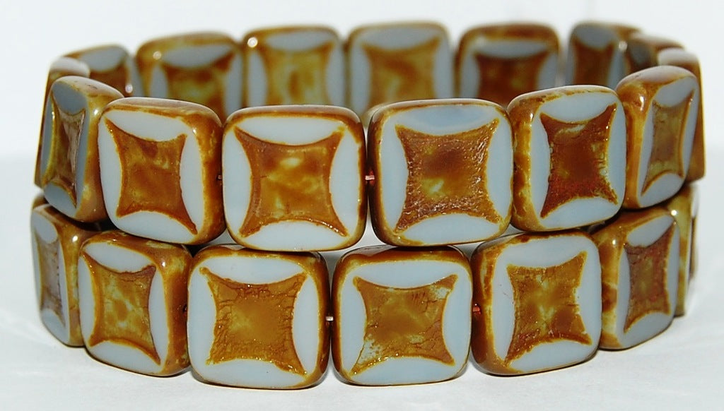 Table Cut Square Beads With Square, Opaque Gray Travertin (43010 86800), Glass, Czech Republic