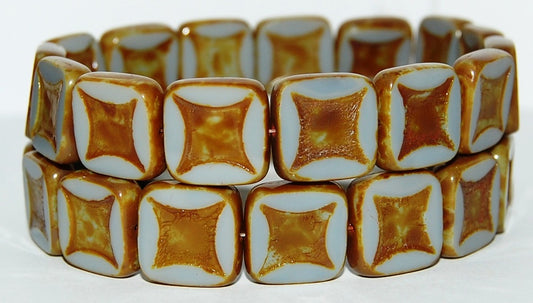 Table Cut Square Beads With Square, Opaque Gray Travertin (43010 86800), Glass, Czech Republic