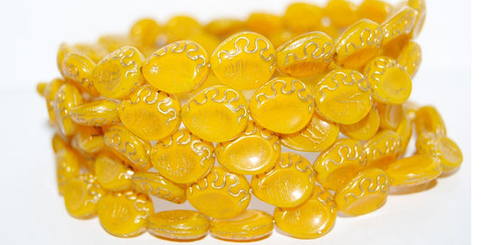 Tear Oval Pressed Glass Beads, Opal Yellow 54202 (81210 54202), Glass, Czech Republic