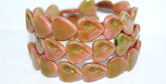 Heart Pressed Glass Beads With Flower, 77553 (77553), Glass, Czech Republic