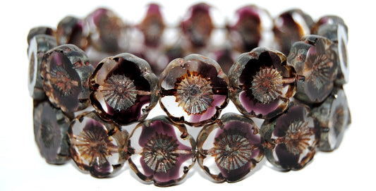 Table Cut Round Beads Hawaii Flowers, 27008 Travertin (27008 86800), Glass, Czech Republic