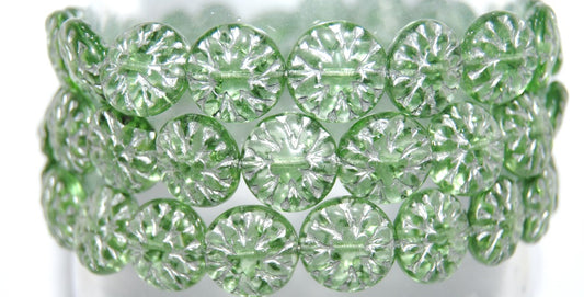 Round Flower Edelweiss Pressed Glass Beads, (50510 54201), Glass, Czech Republic