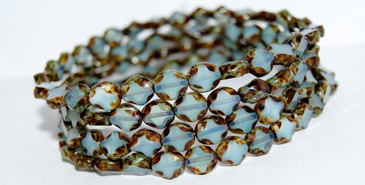 Table Cut Oval Beads, Opal Aqua Travertin (61300 86800), Glass, Czech Republic