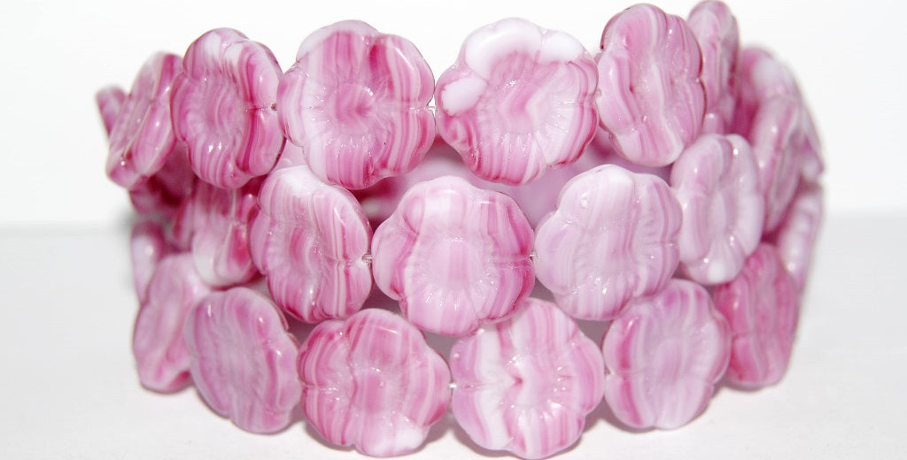 Round Flat Flower Pressed Glass Beads, 75000 (75000), Glass, Czech Republic