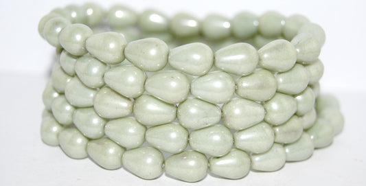 Pear Drop Pressed Glass Beads, Luster Green Full Coated (14457), Glass, Czech Republic