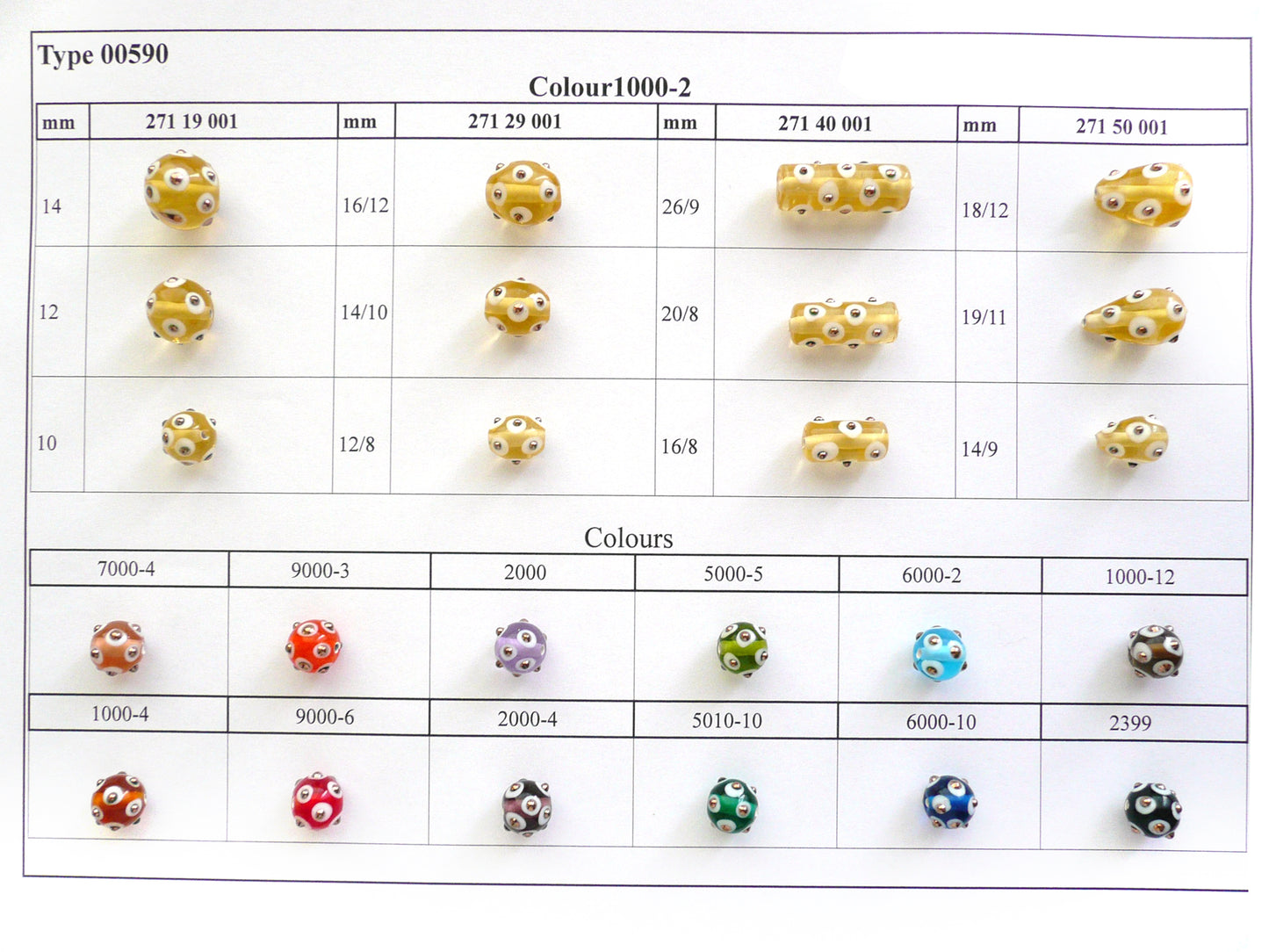 30 Stück Lampwork-Perlen 590 / Rund (271-19-001), handgefertigt, Preciosa-Glas, Tschechische Republik