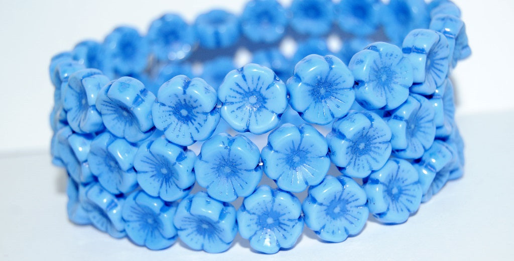 Hawaii Flower Pressed Glass Beads, White 46430 (2010 46430), Glass, Czech Republic