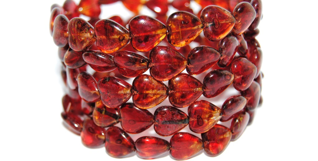 Heart Pressed Glass Beads, 9008010040 Travertin (9008010040 86800), Glass, Czech Republic