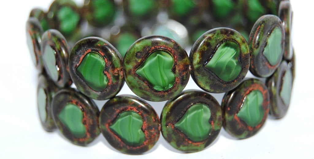 Table Cut Round Beads With Heart, 56027 Travertin (56027 86800), Glass, Czech Republic