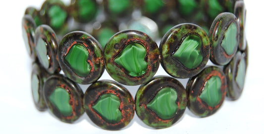 Table Cut Round Beads With Heart, 56027 Travertin (56027 86800), Glass, Czech Republic