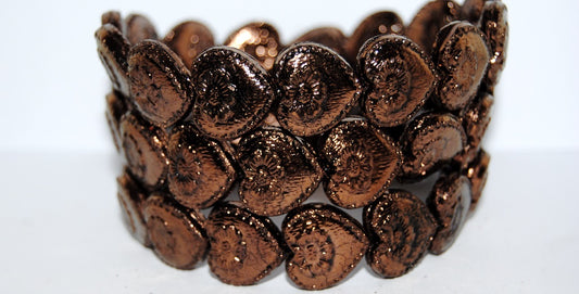 Heart With Flower Pressed Glass Beads, Black Bronze (23980 14415), Glass, Czech Republic