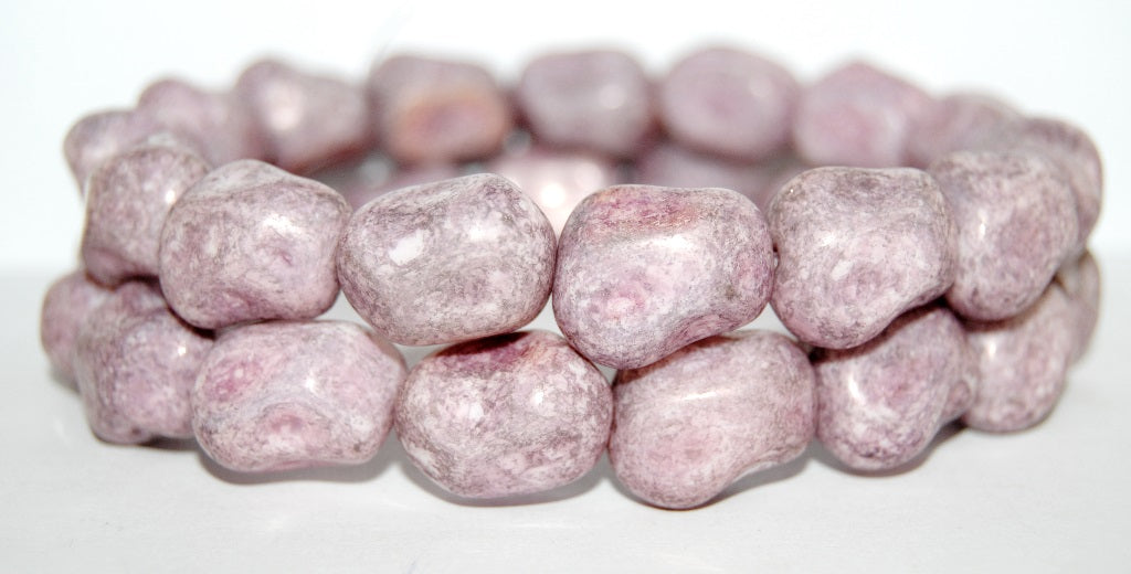 Stone Like Elongated Glass Beads, Chalk White Luster Lila (3000 14494), Glass, Czech Republic