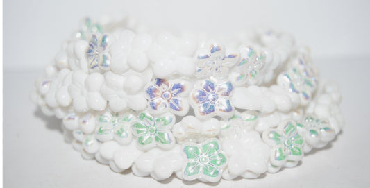 Flower Pressed Glass Beads, Chalk White Ab (3000 Ab), Glass, Czech Republic