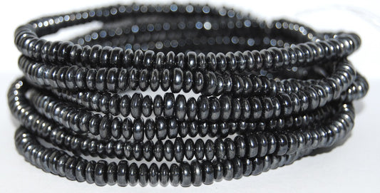 Flat Round Wheel Pressed Glass Beads, Black Hematite (23980 14400), Glass, Czech Republic