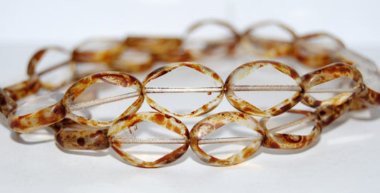 Table Cut Oval Beads With Rhomb, Crystal Travertin (30 86800), Glass, Czech Republic