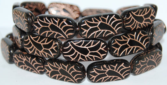 Rectangle With Ornament Pressed Glass Beads, (Dark 54200), Glass, Czech Republic