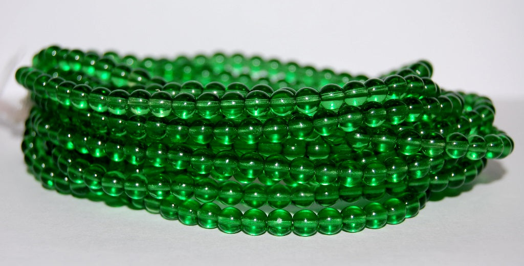 Round Pressed Glass Beads Druck, Emerald Green (50120), Glass, Czech Republic