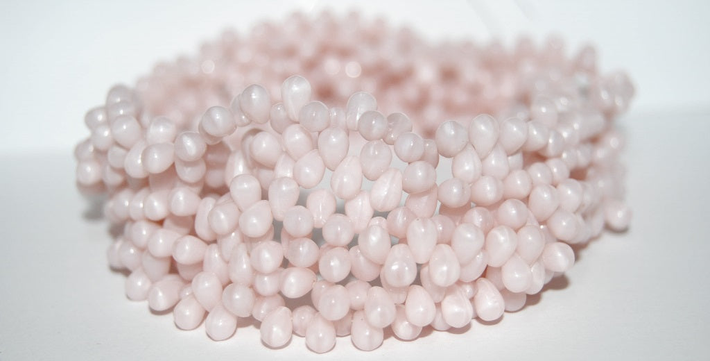 Pear Drop Pressed Glass Beads, Opaque Pink (74000), Glass, Czech Republic