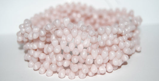 Pear Drop Pressed Glass Beads, Opaque Pink (74000), Glass, Czech Republic