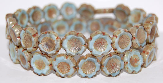 Table Cut Round Beads Hawaii Flowers, (66017 43400), Glass, Czech Republic