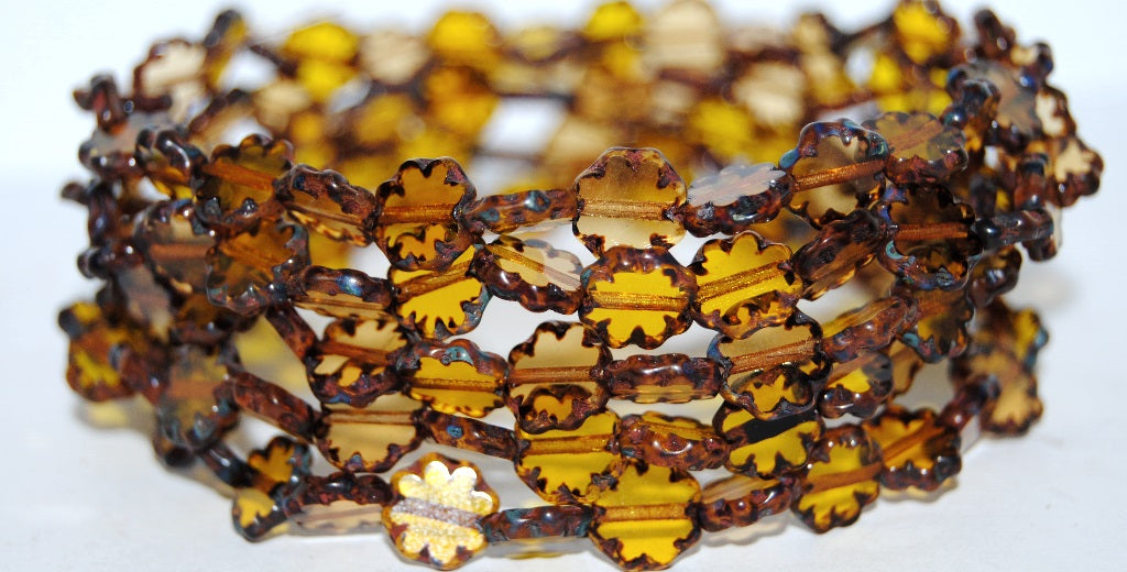 Table Cut Round Flower Beads , Mixed Colors Topaz 43400 (Mix Topaz 43400), Glass, Czech Republic