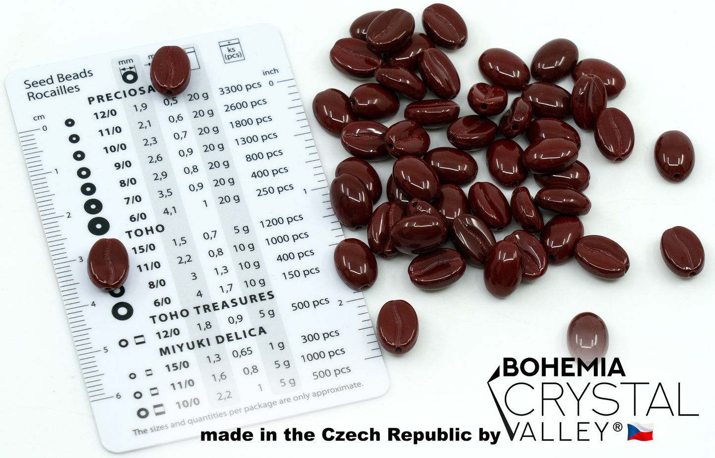Glass Coffee Bean Beads Czech Republic, 11x8mm, Brown Red 13500