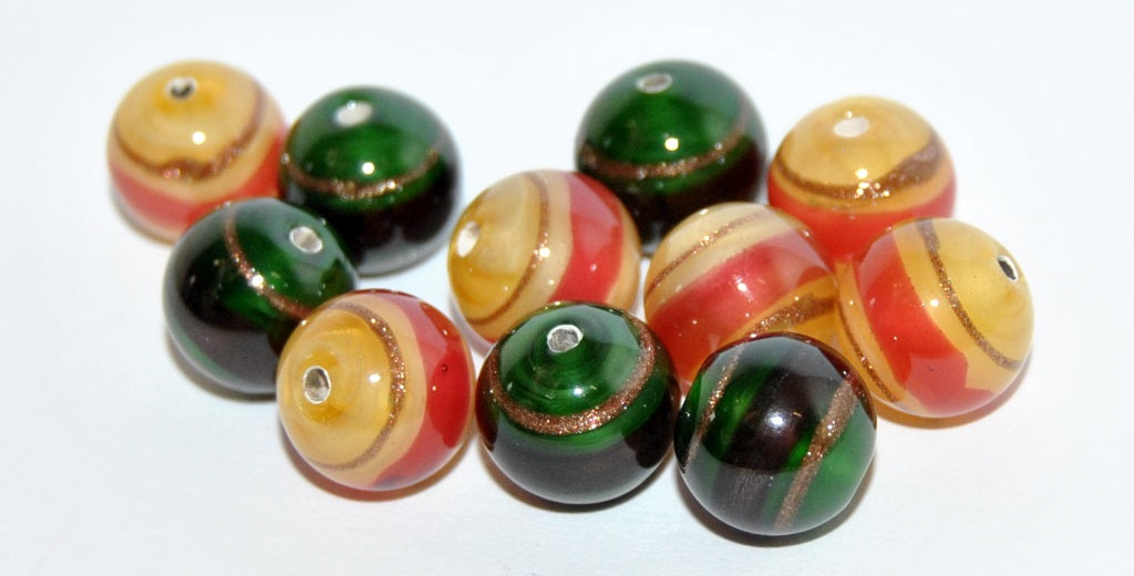 Czech Glass Hand Made Round Lampwork Beads With Aventurine, (10 F), Glass, Czech Republic