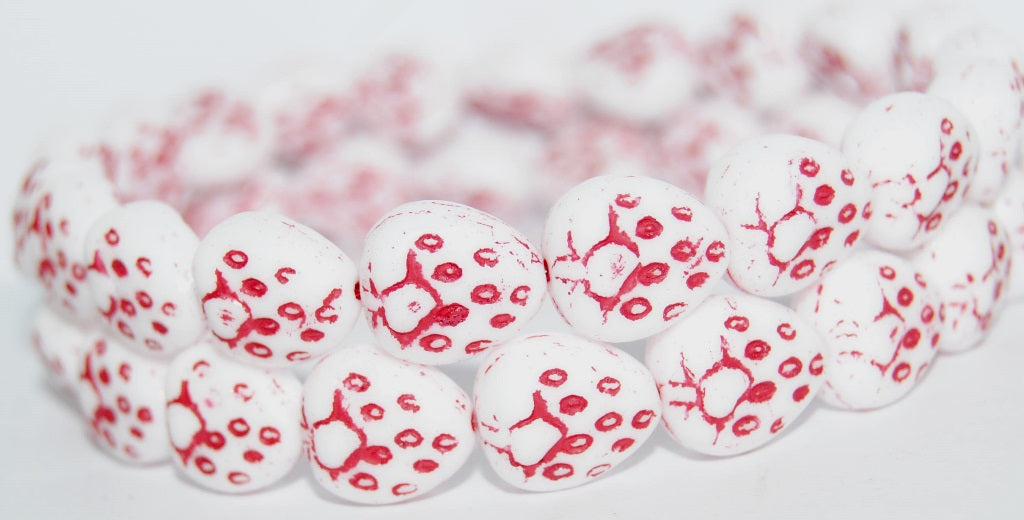 Strawberry Pressed Glass Beads, White 47590 (2010 47590), Glass, Czech Republic