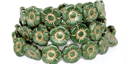 Round Flat Flower Pressed Glass Beads, (56100 54202), Glass, Czech Republic