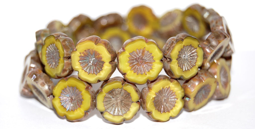 Table Cut Round Beads Hawaii Flowers, (84040 43400), Glass, Czech Republic