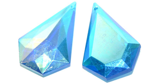 Cabochons Teardrop Diamond Faceted Flat Back Pendant With Hole, Transparent Aqua Ab 2Xside (60020 Ab 2Xside), Glass, Czech Republic