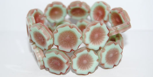 Table Cut Round Beads Hawaii Flowers, 57353 Matte (57353 M), Glass, Czech Republic