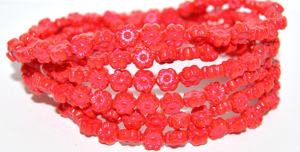 Hawaii Flower Pressed Glass Beads, Red 43807 Metalic (93190 43807 Metalic), Glass, Czech Republic