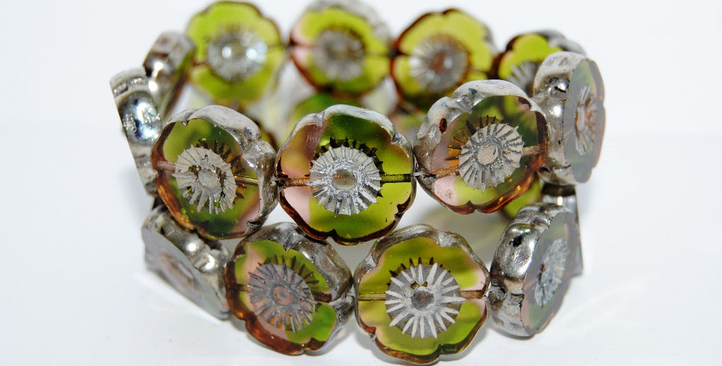 Table Cut Round Beads Hawaii Flowers, (57701 43500), Glass, Czech Republic