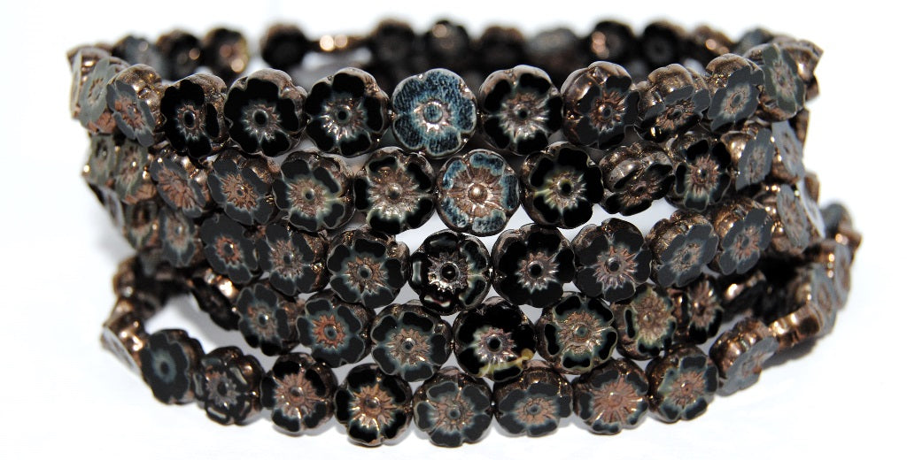 Table Cut Round Beads Hawaii Flowers, 17019 Bronze (17019 14415), Glass, Czech Republic