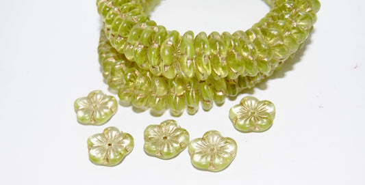 5 Petal Flower Pressed Glass Beads, Transparent Yellow 54202 (80120 54202), Glass, Czech Republic
