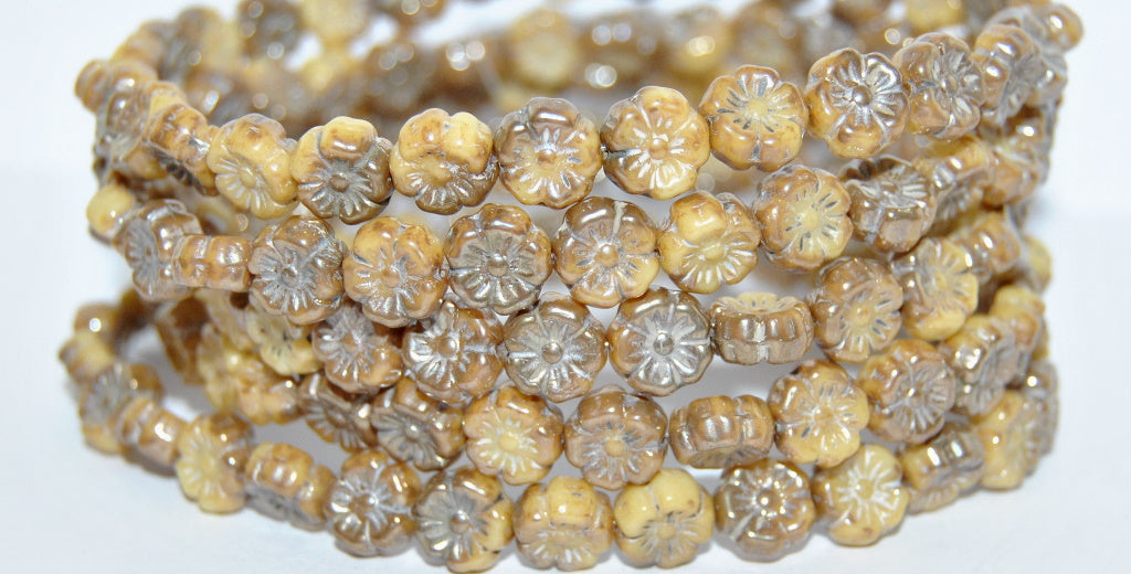 Hawaii Flower Pressed Glass Beads, (13010 43600), Glass, Czech Republic