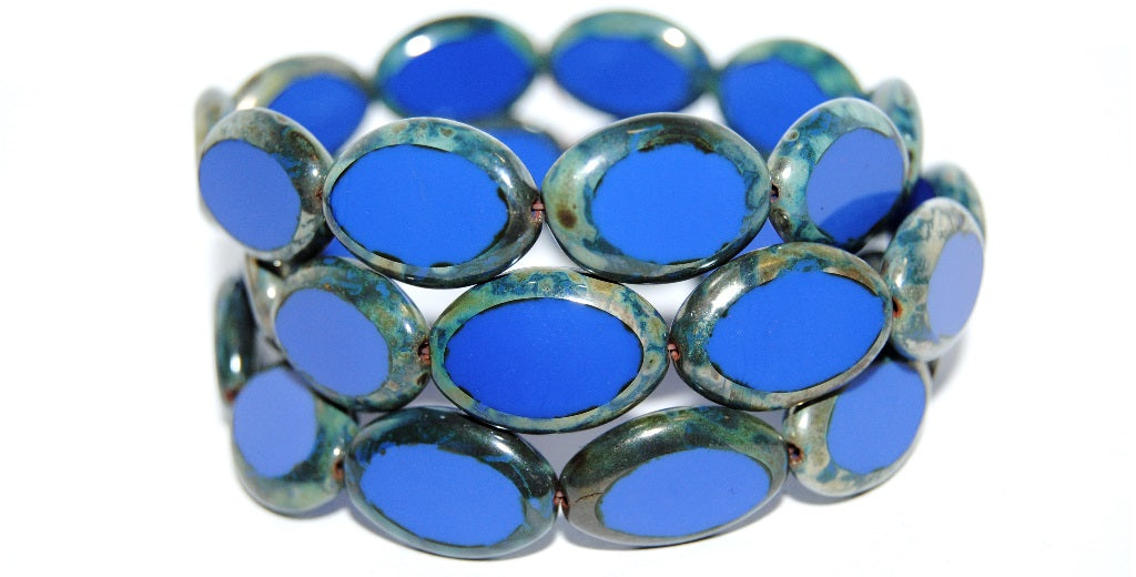 Table Cut Oval Beads Roach, Rich Blue 43400 (33060 43400), Glass, Czech Republic