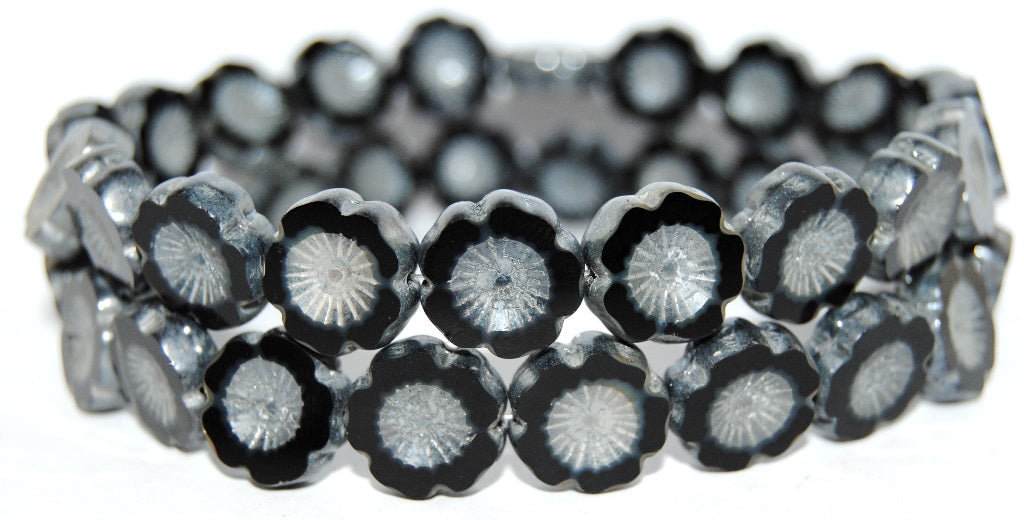 Table Cut Round Beads Hawaii Flowers, 17019 Luster Cream (17019 14401), Glass, Czech Republic