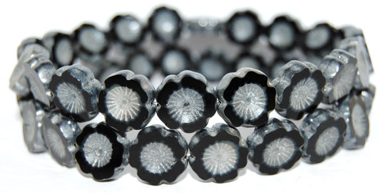 Table Cut Round Beads Hawaii Flowers, 17019 Luster Cream (17019 14401), Glass, Czech Republic