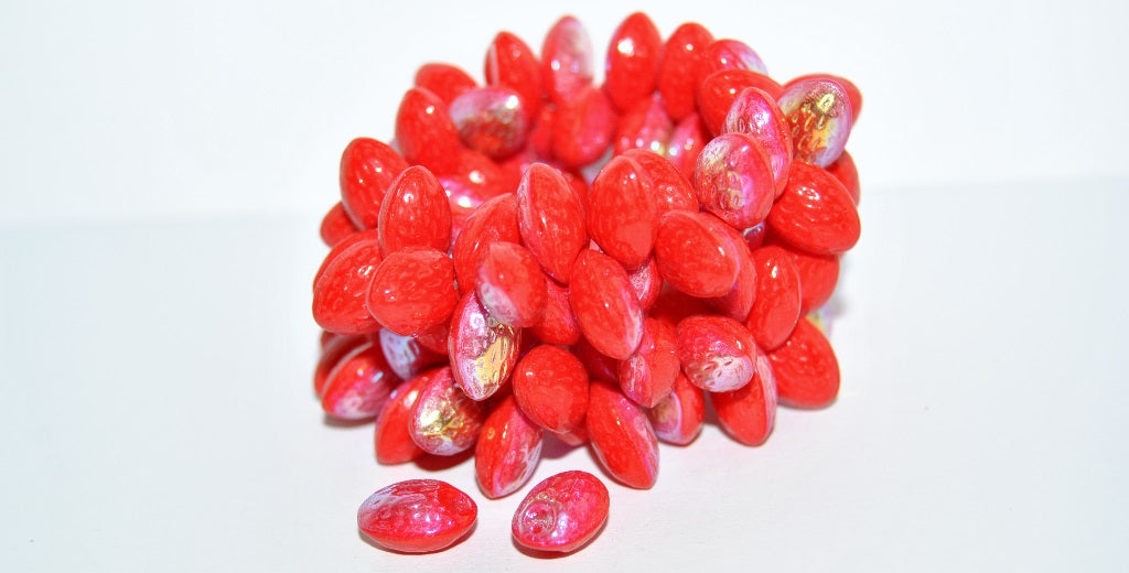 Strawberry Friut Pressed Glass Beads, Red Ab (93190 Ab), Glass, Czech Republic