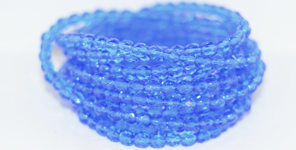 Fire Polished Round Faceted Beads, Cobalt (30050), Glass, Czech Republic