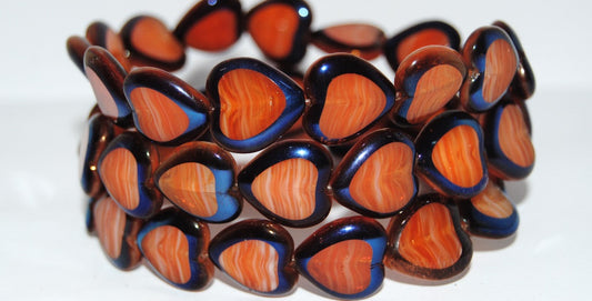 Table Cut Heart Beads, (Orange Opal 29900), Glass, Czech Republic