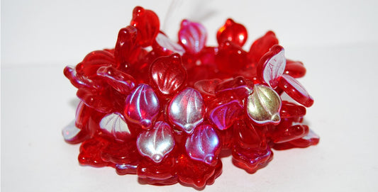 Leaf Petal Pressed Glass Beads, Transparent Red Ab (90060 Ab), Glass, Czech Republic