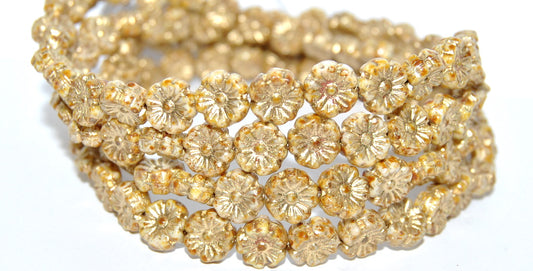 Hawaii Flower Pressed Glass Beads, White Travertin 54202 (2010 86800 54202), Glass, Czech Republic